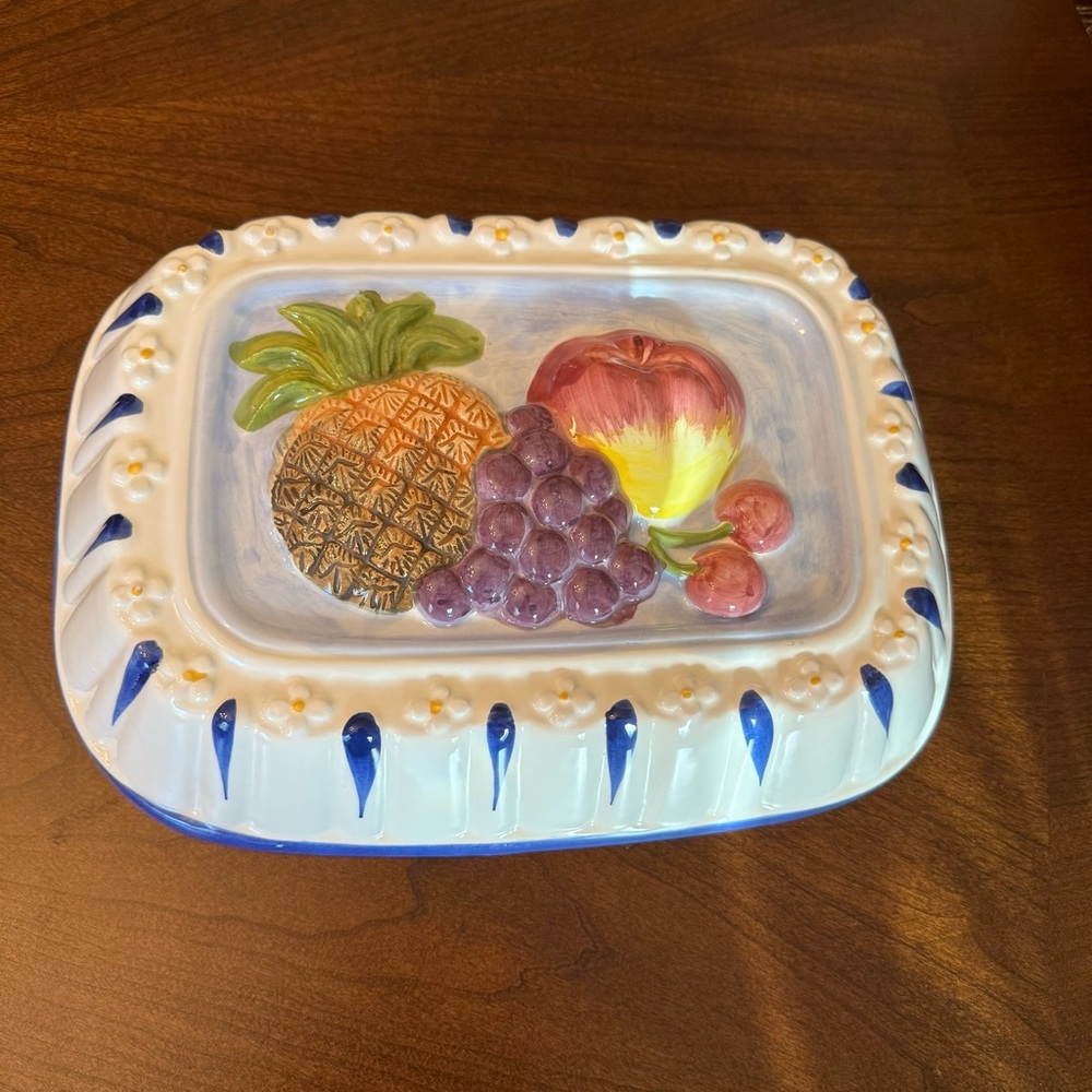 Vtg. 1980s Sigma Fruit Embossed Design Wall Hanging Ceramic Jello Mold / Decor